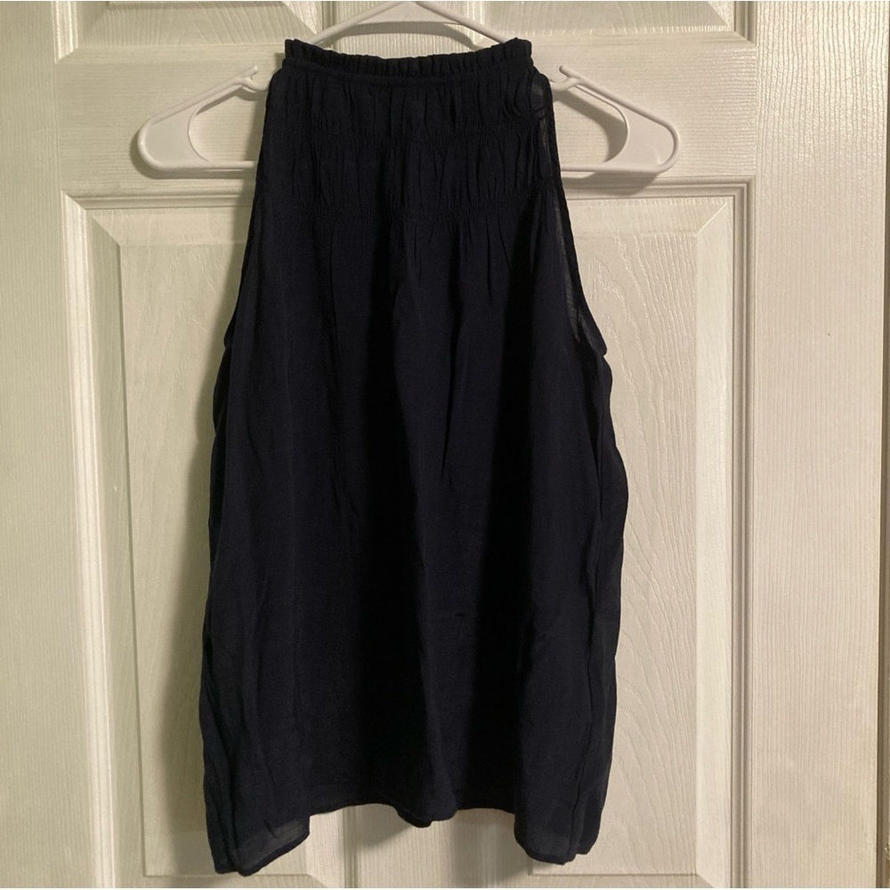 Nanette Lepore sheer navy blue halter top women’s size S